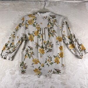 Poppi Women's XL Floral Button Down Shirt Yellow Flowers Linen Blend